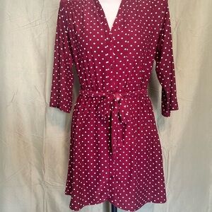 Wishful Park Burgundy Dress w/ White Polka Dots, Like New Women’s Size Small